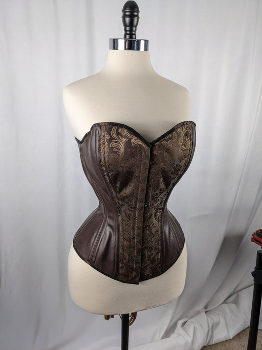 Victorian overbust corset in silver brocade