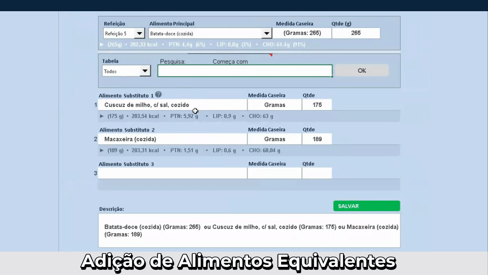 Adição de Alimentos Equivalentes