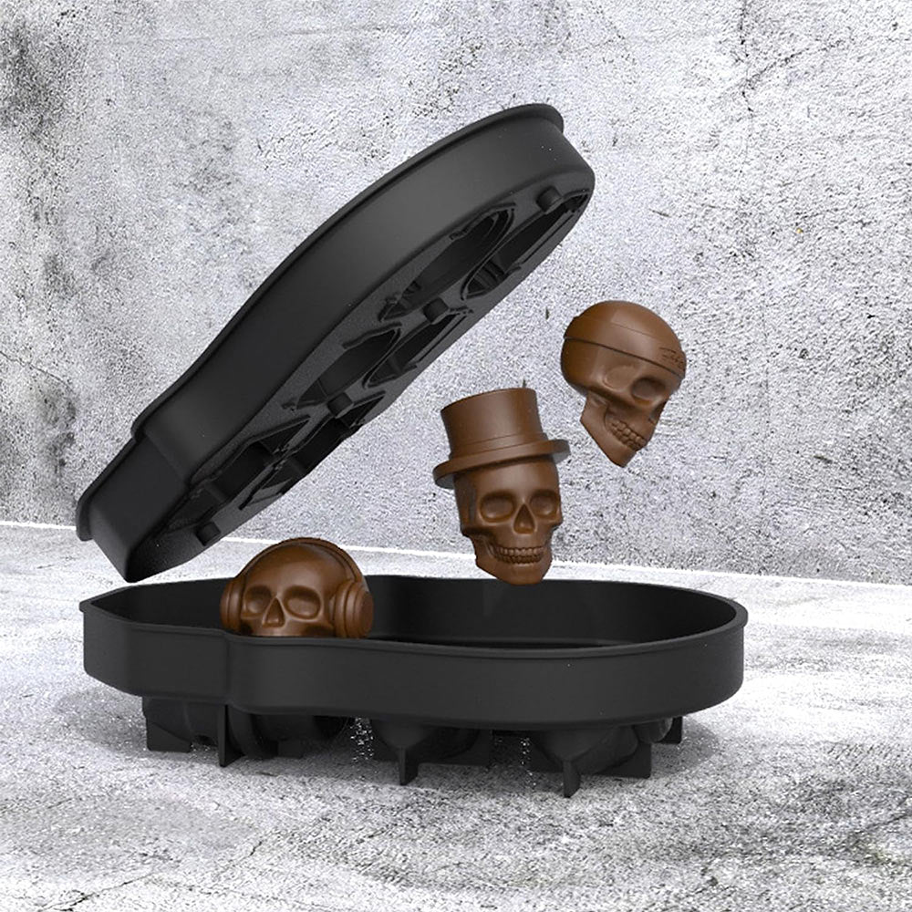 Skull Ice Bucket - Set of 2 Silicone Ice Cube Molds - Great Gift kit for  Themed Parties-Halloween