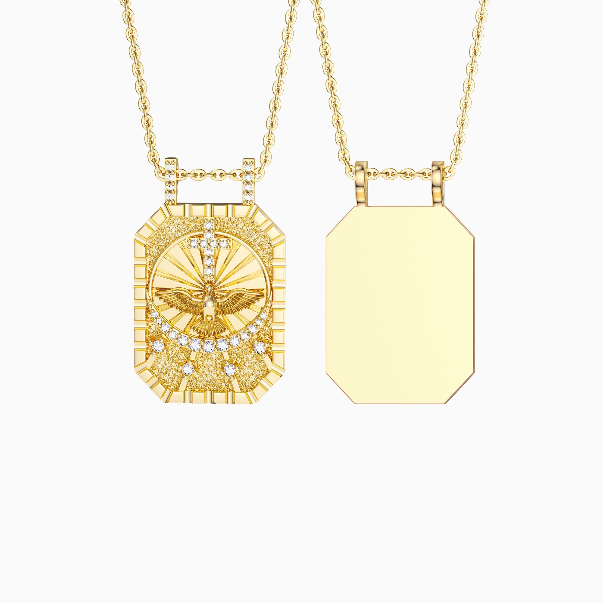 Personalized Cross Dove Celestial Protection Medallion Pendant Scapular Necklace