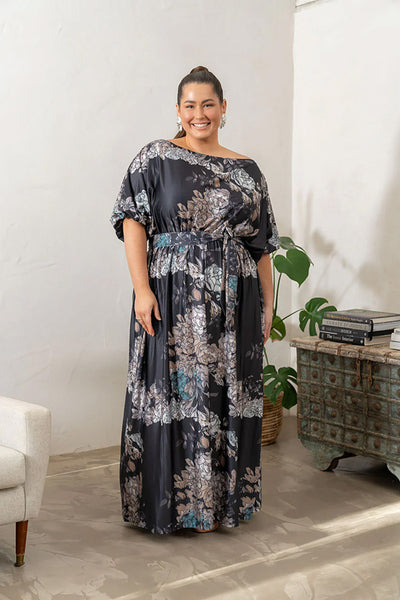 Black Floral Plus-Size Maxi Dress at PS Frocks Australia