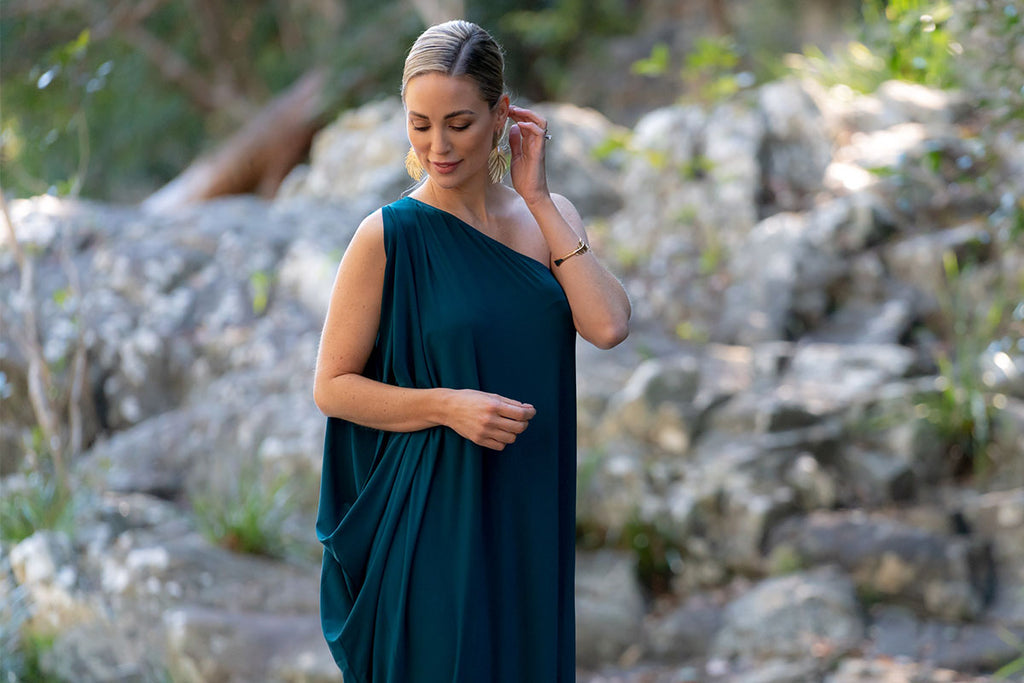 Freya One Shoulder Maxi Dress in Emerald | P.S. Frocks Australia