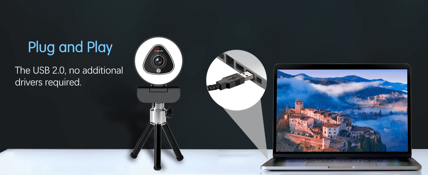 Angetube Streaming 1080P HD Webcam integrada en anillo ajustable de luz y  micrófono, cámara web AF de enfoque automático avanzado para Google Conoce  Xbox Gamer Facebook  Streamer : : Electrónicos