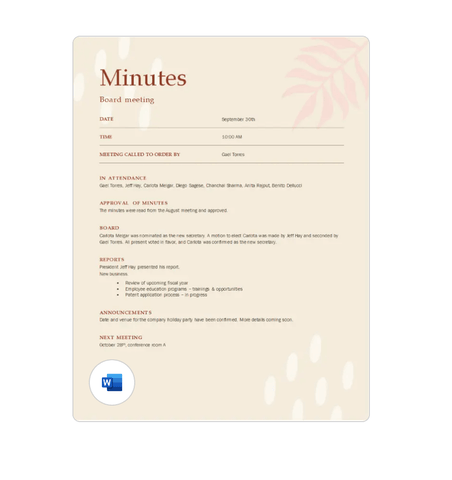 Templates for keeping meeting minutes