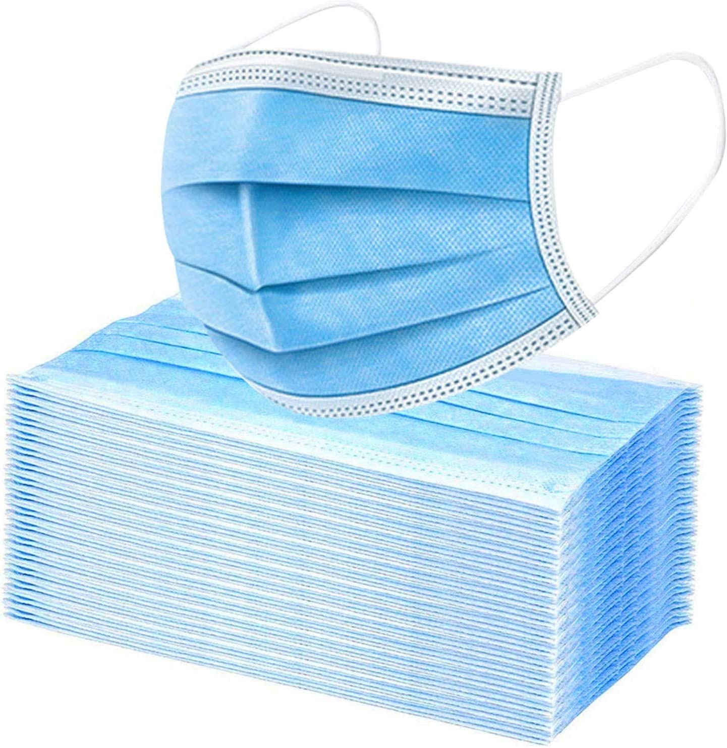 Pack of 100] Single Use Disposable Blue Face Mask