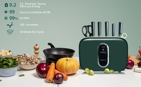 Smart Cutting Board and Knife Set With Holder, Self Clean and