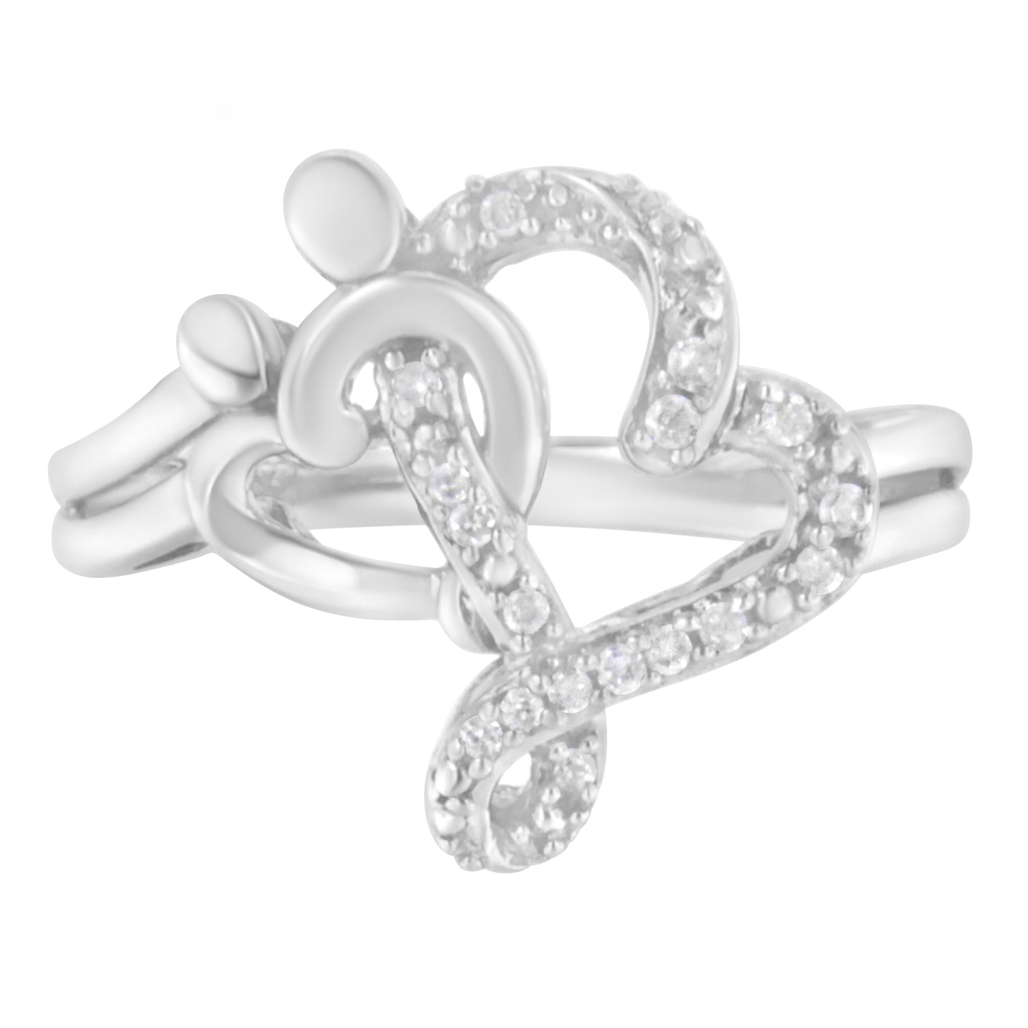 ''.925 Sterling Silver Diamond Heart and MUSIC Note Ring (1/10 Cttw, H-I Color, I3 Clarity)''