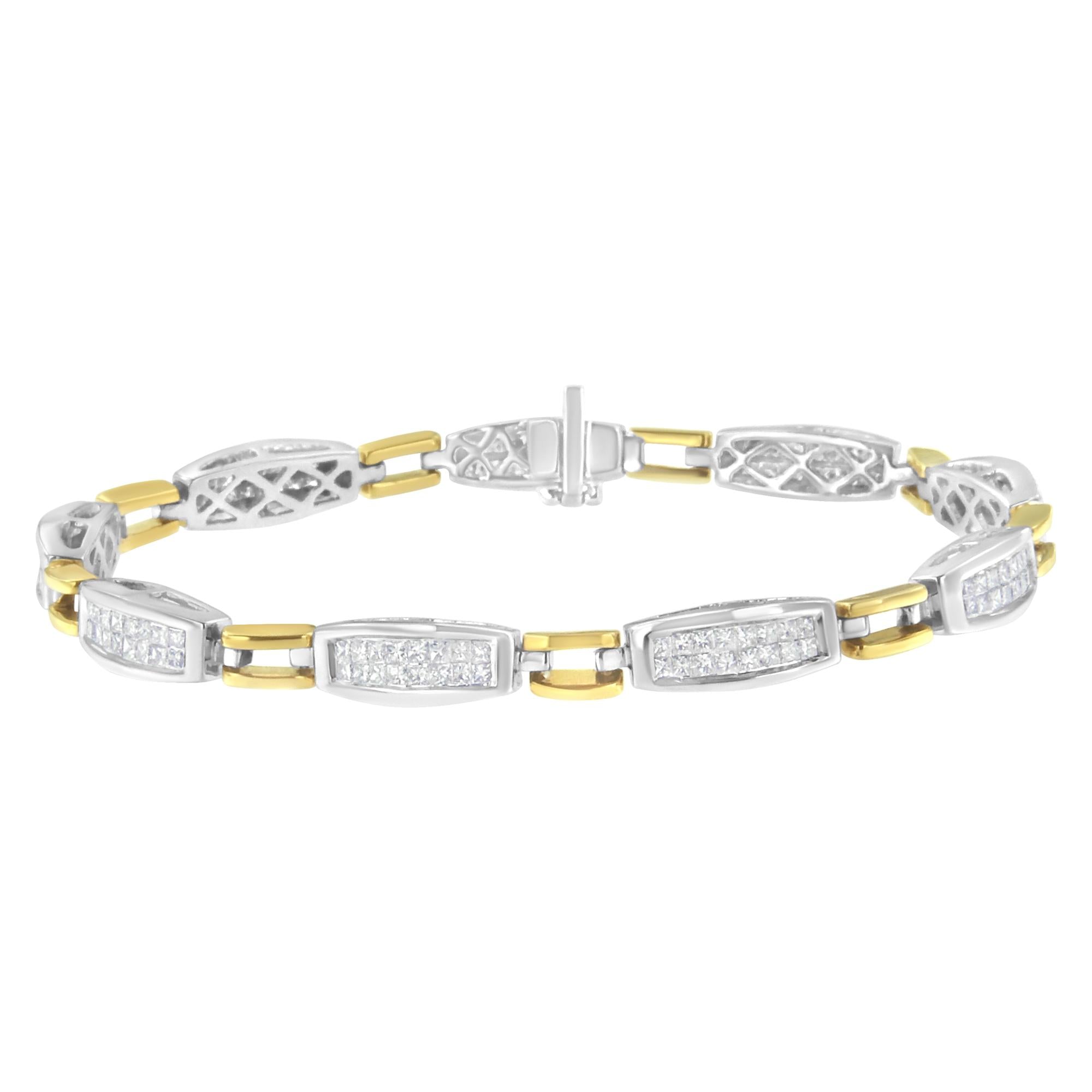 ''14K Yellow and White Gold 2.0 Cttw Princess Cut Diamond Tapered and Equal SIGN Link Bracelet (G-H C