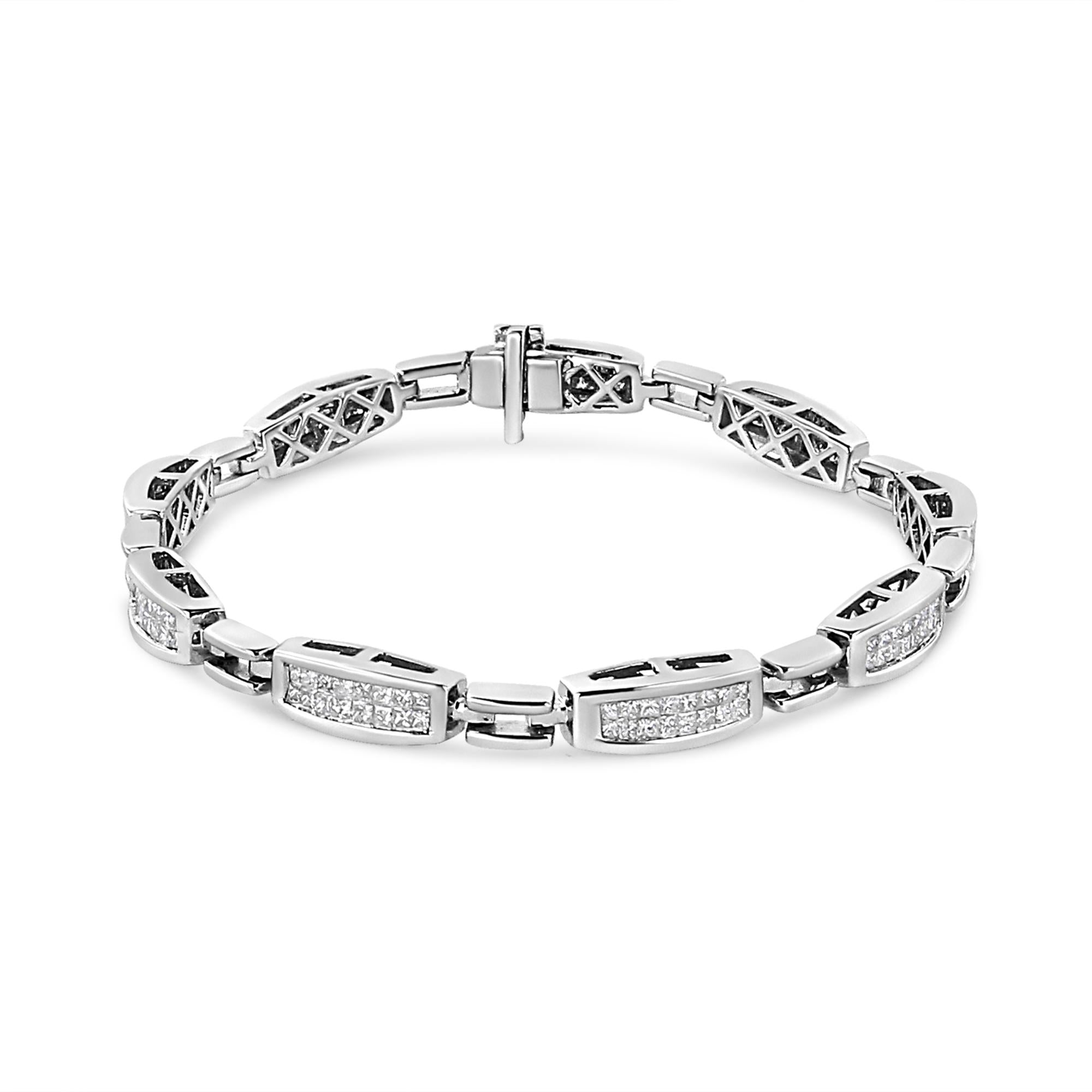 ''14K White Gold 2.00 Cttw Invisble-Set Princess Diamond Link BRACELET (I1-I2 Clarity, I-J Color) - 7