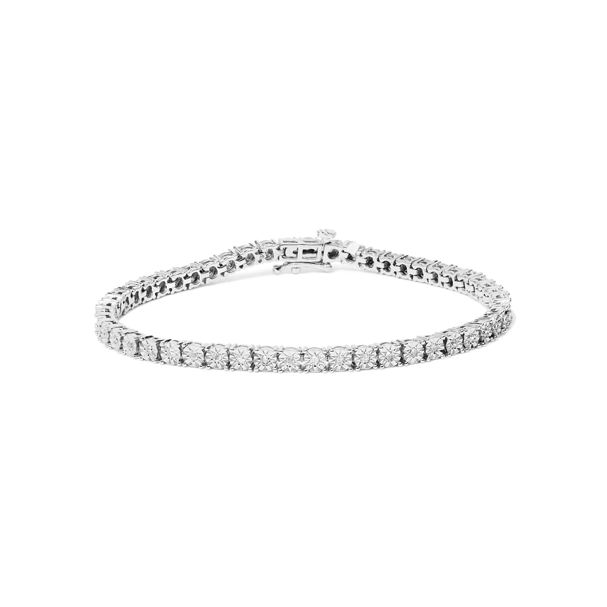 ''.925 Sterling Silver Lab Grown Diamond Illusion-Set Miracle Plate TENNIS BRACELET - 7.25'''' Inches''