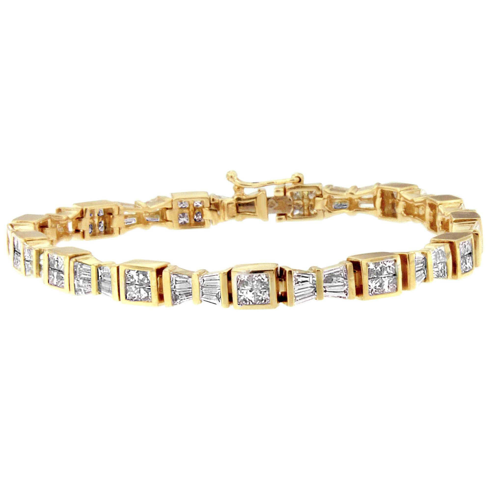 ''14K Yellow Gold Princess and Baguette Cut Diamond Bow Bracelet (5 3/4 cttw, H-I Color, SI1-SI2 Clar
