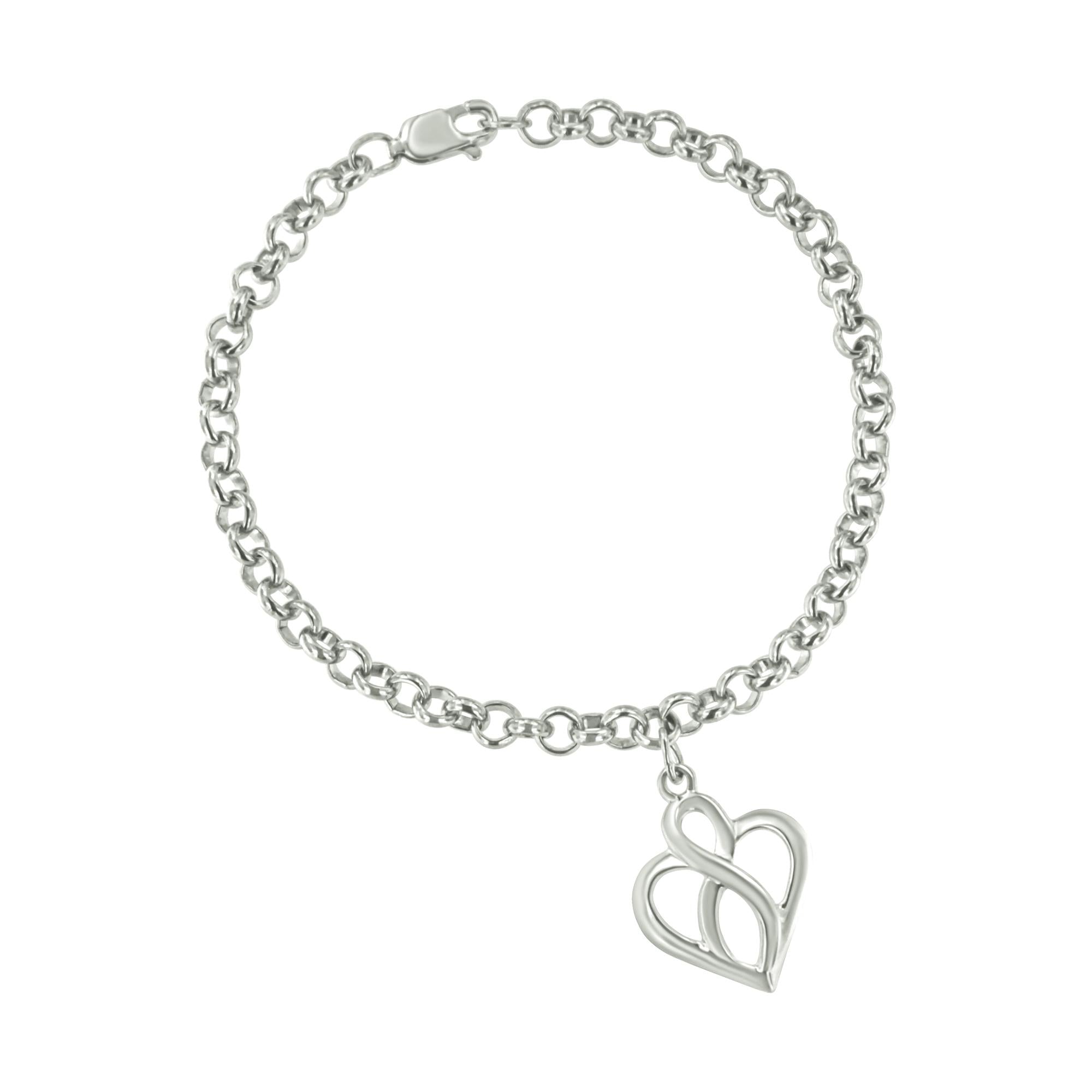 ''.925 Sterling Silver Open Heart with Center Vertical Infinity Chain CHARM Bracelet - Size 7''''''
