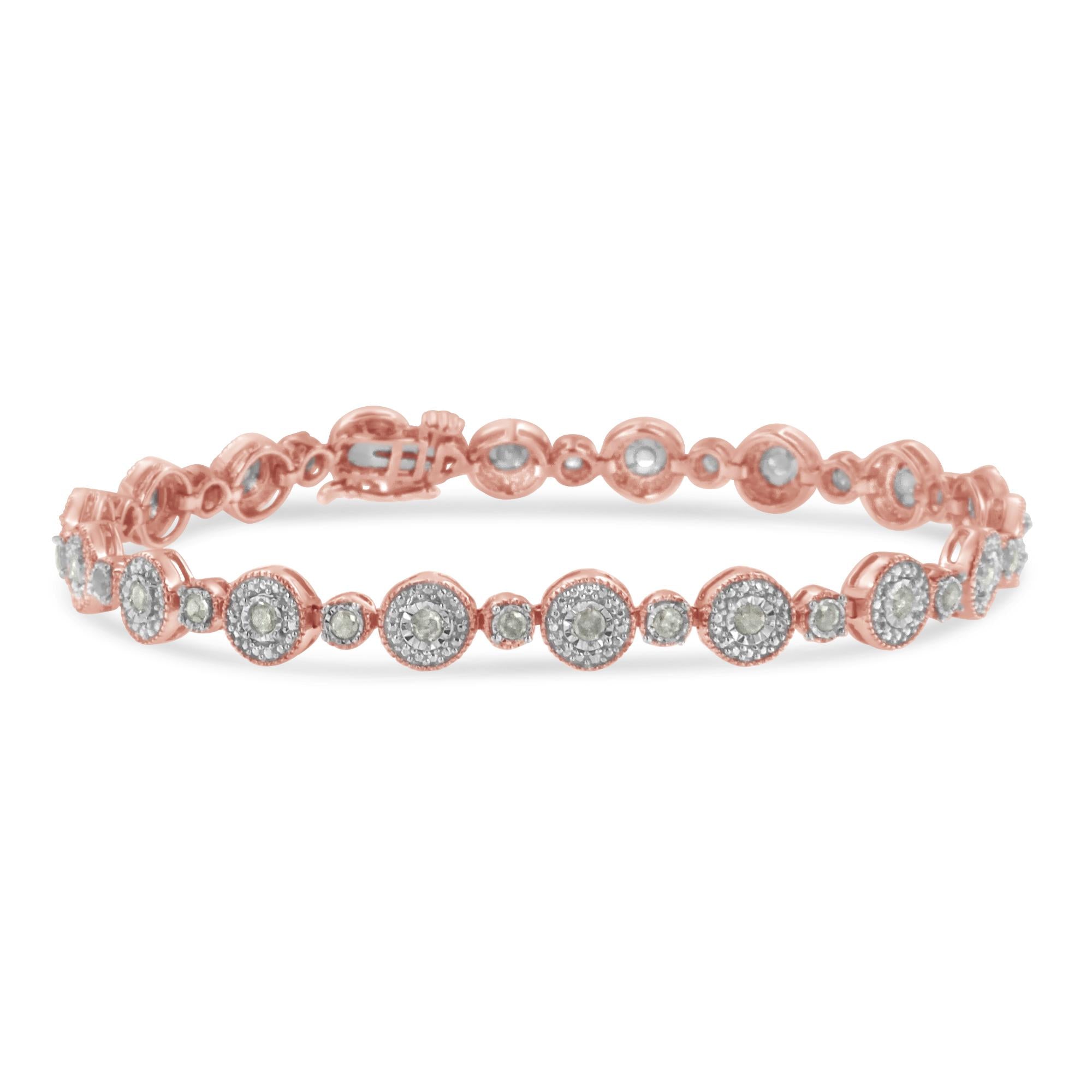 ''10k Rose Gold Plated .925 Sterling Silver 1 1/3 cttw Miracle Plate Set Diamond Alternating Link BRA