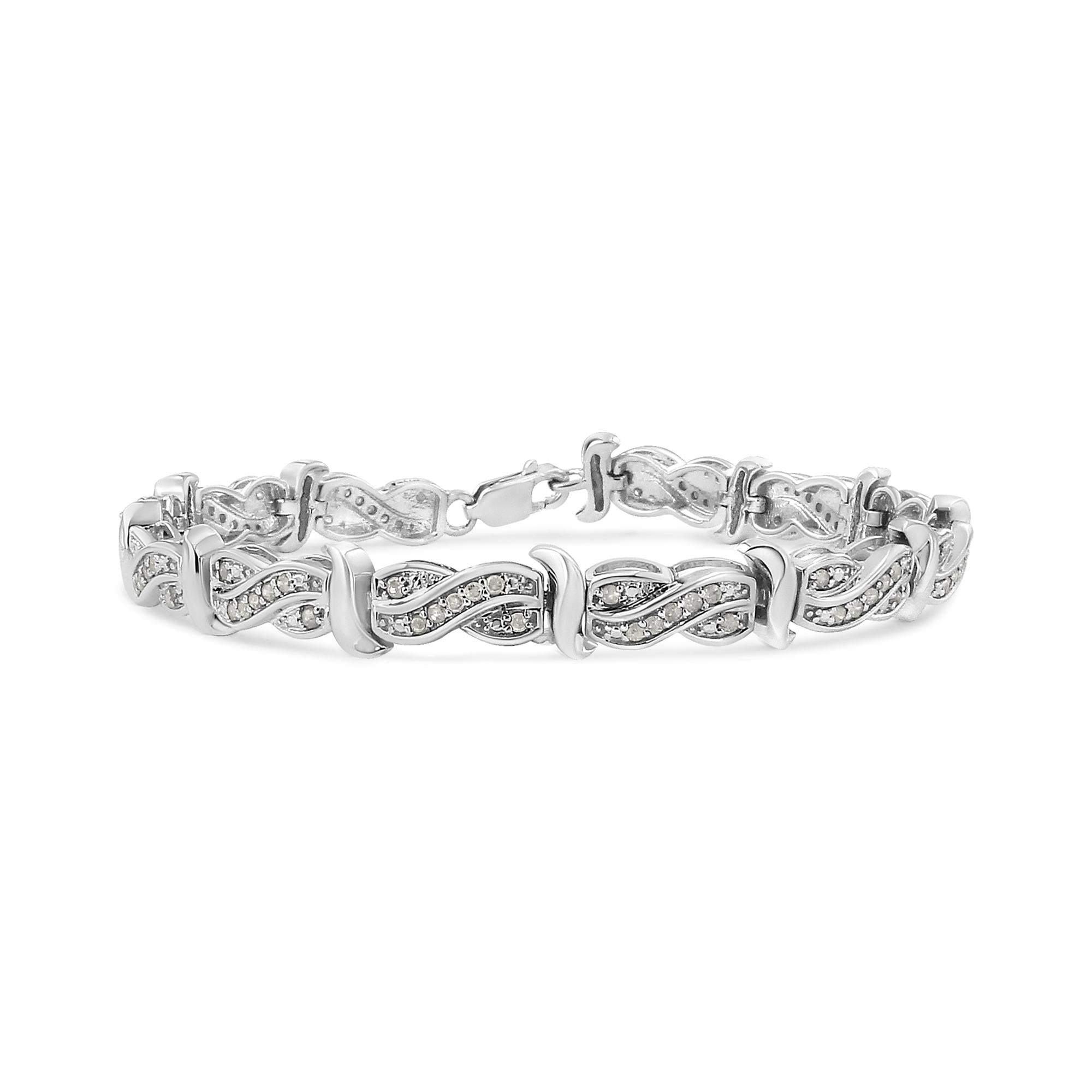 ''.925 Sterling Silver 1.0 Cttw Diamond Infinity & S Link Tennis Bracelet (I-J Color, I3 Clarity) - 7