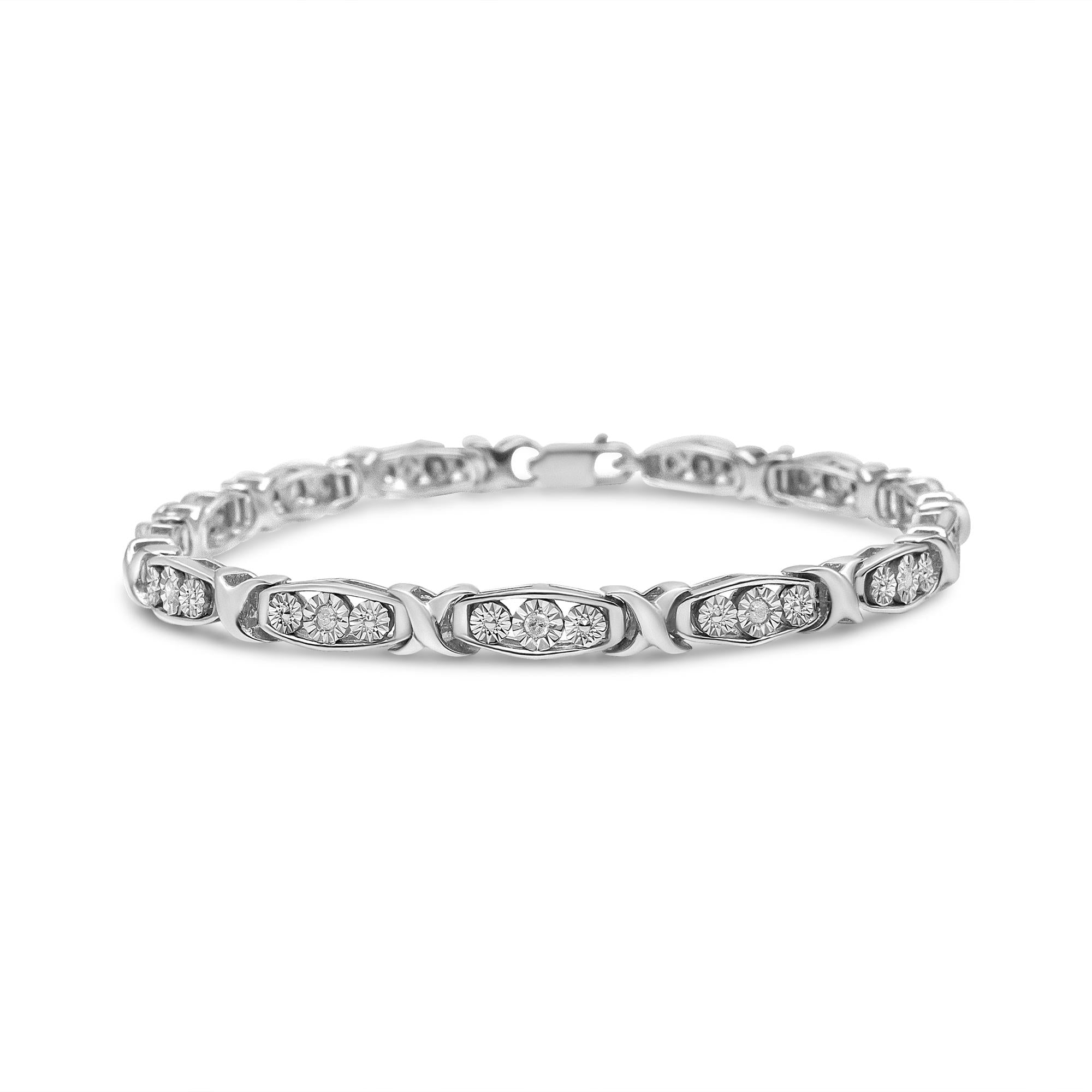 ''.925 Sterling Silver 1/10 Cttw Diamond Miracle Set 3 Stone Link Bracelet (I-J Color, I2-I3 Quality)