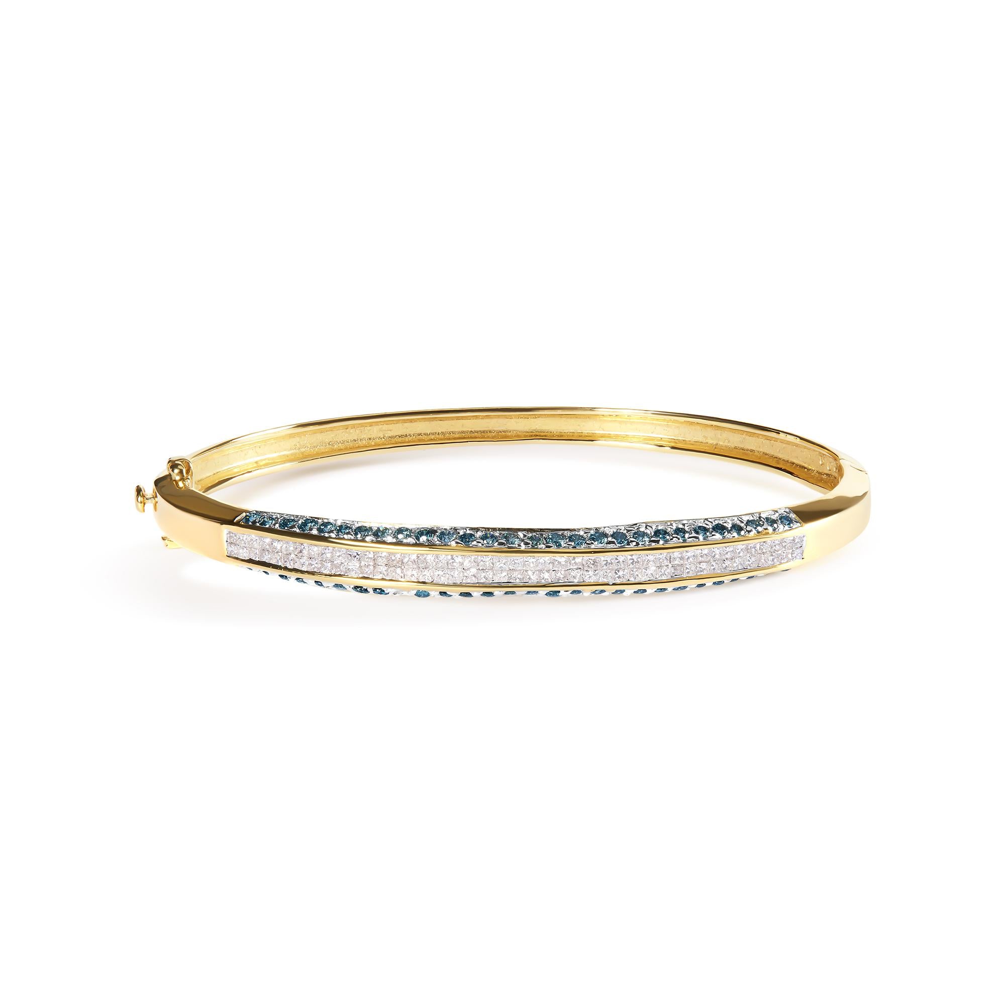 ''14K Yellow Gold 2.0 Cttw Treated Blue and White Diamond BANGLE Bracelet (H-I Color, SI2-I1 Clarity)