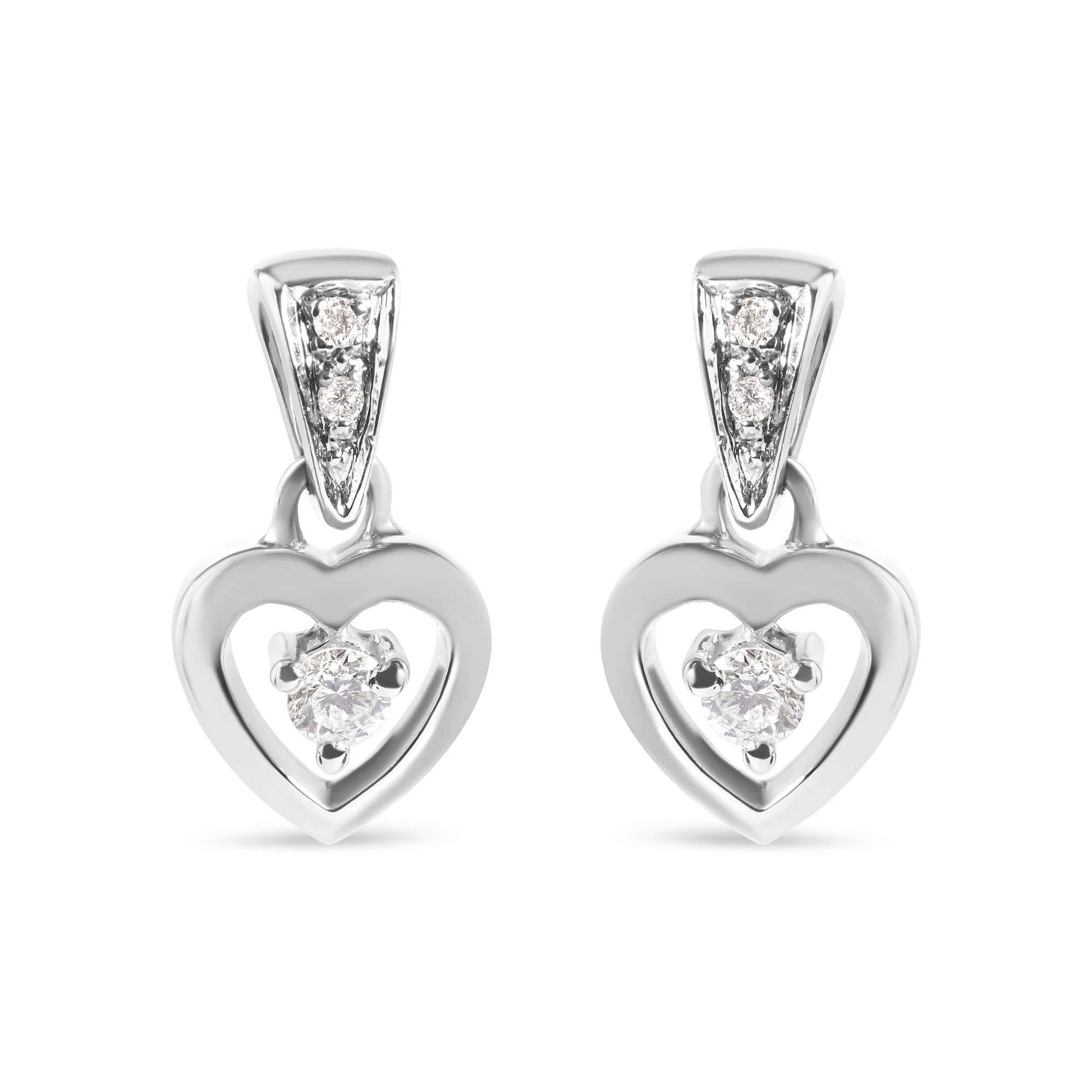 ''14K White Gold 1/6 Cttw Diamond DANGLE Heart Stud Earrings (H-I, SI2-I1)''