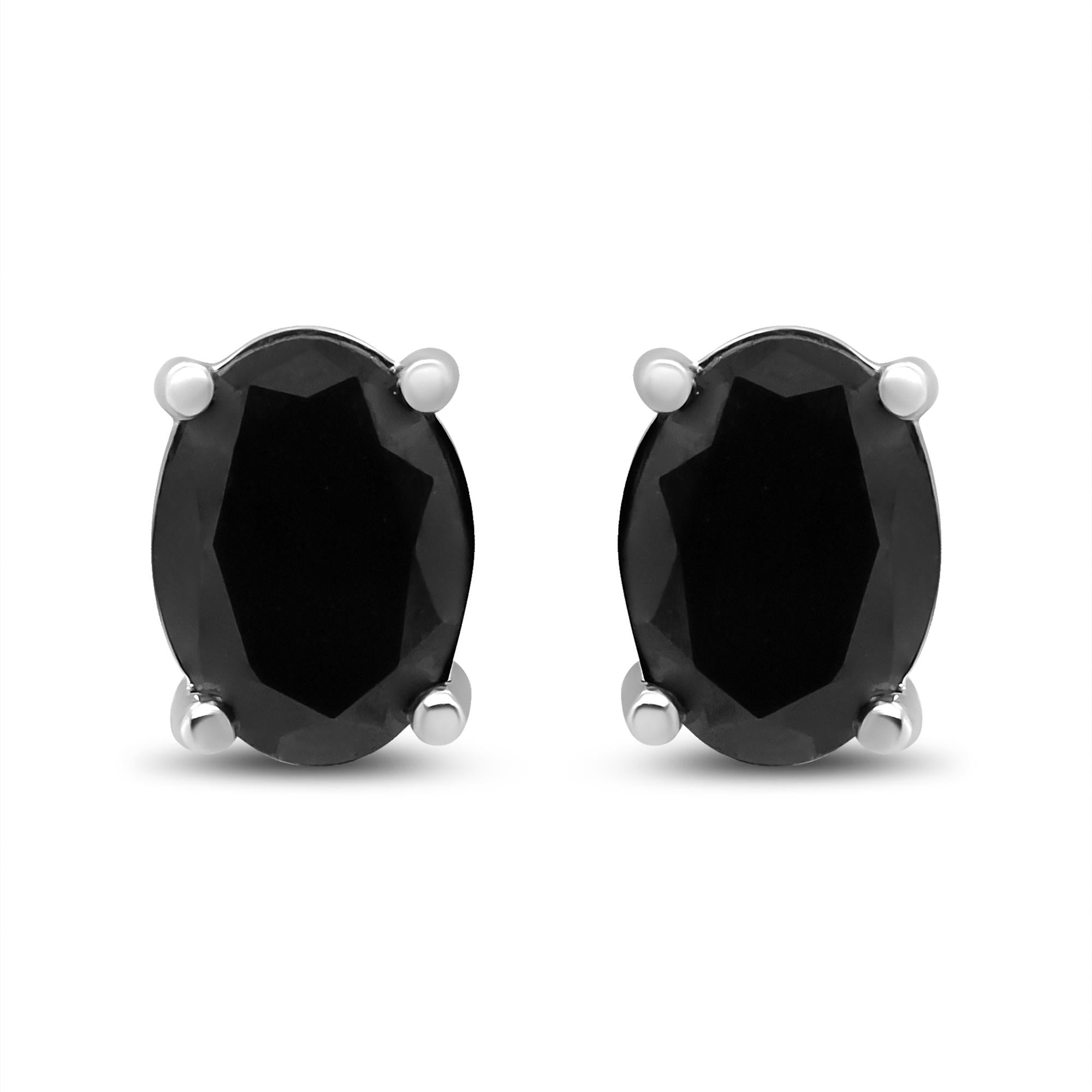 ''14K White Gold 1/2 Cttw Round Brilliant-Cut Black Diamond Classic 4-Prong Stud Earrings with SCREW 