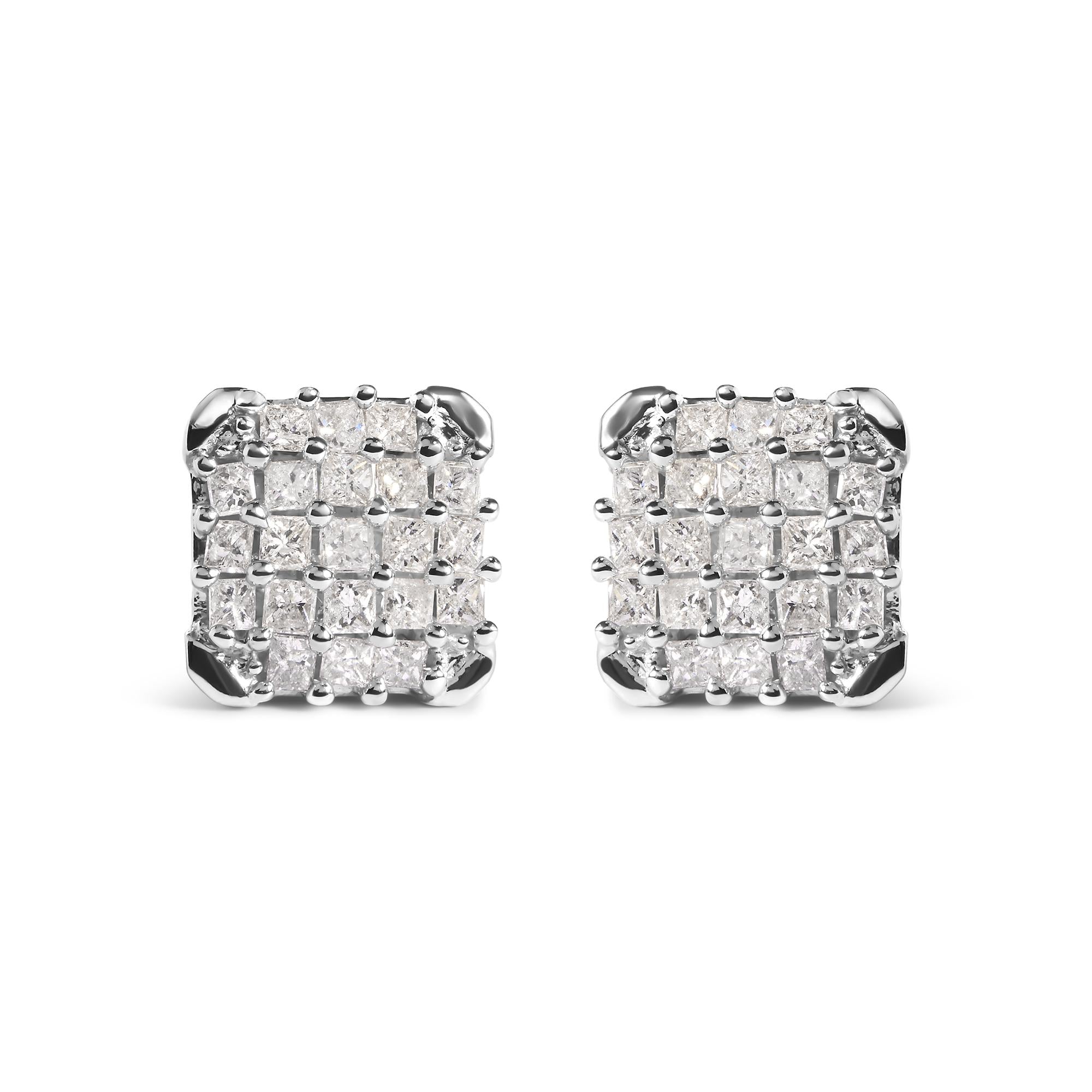 ''10K White Gold 3/4 Cttw Princess Diamond Composite Open FRAME Stud Earrings (I-J Color, I1-I2 Clari