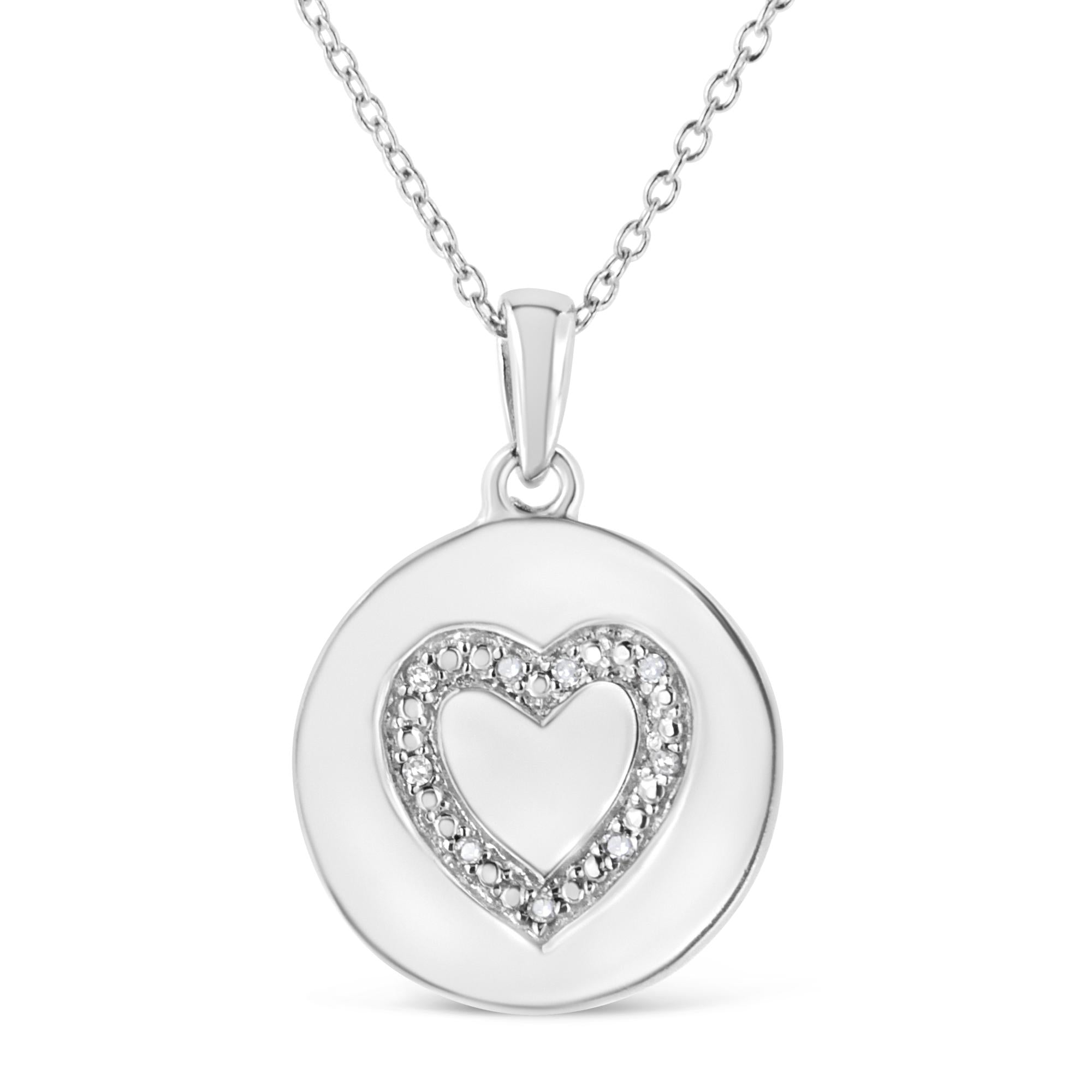 ''.925 Sterling Silver Prong-Set Diamond Accent Heart Emblemed 18'''' Pendant Necklace (I-J Color, I1-I