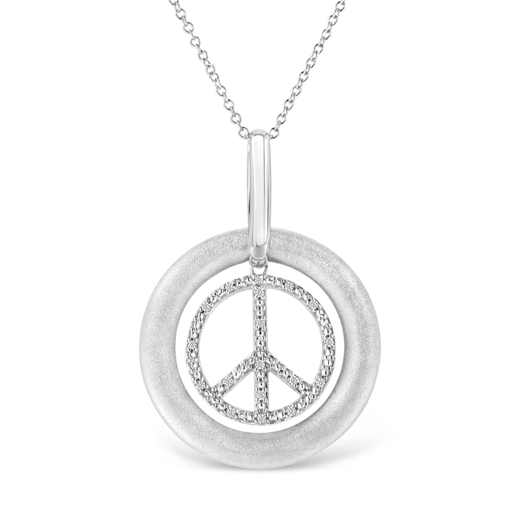 ''Matte Finish .925 Sterling Silver Diamond Accent Dancing Peace SIGN 18'''' Pendant Necklace (I-J Colo