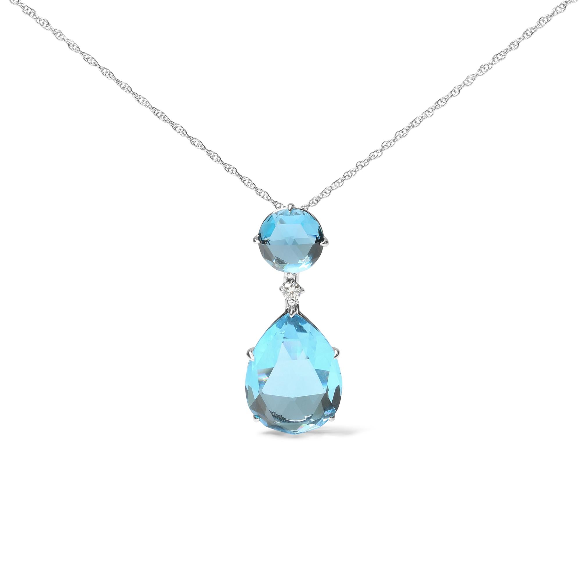''18K White Gold Diamond Accent and Round London Blue Topaz and Pear Cut Sky Blue Topaz Dangle Drop 1