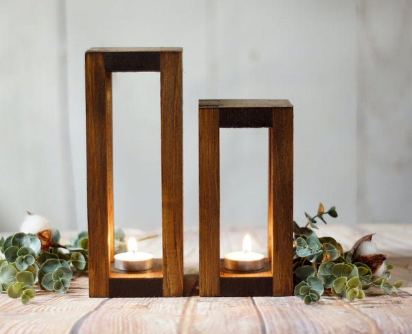 2-wood-candle-lanterns-centerpiece-rustic-wedding-table-decoration-gft ...