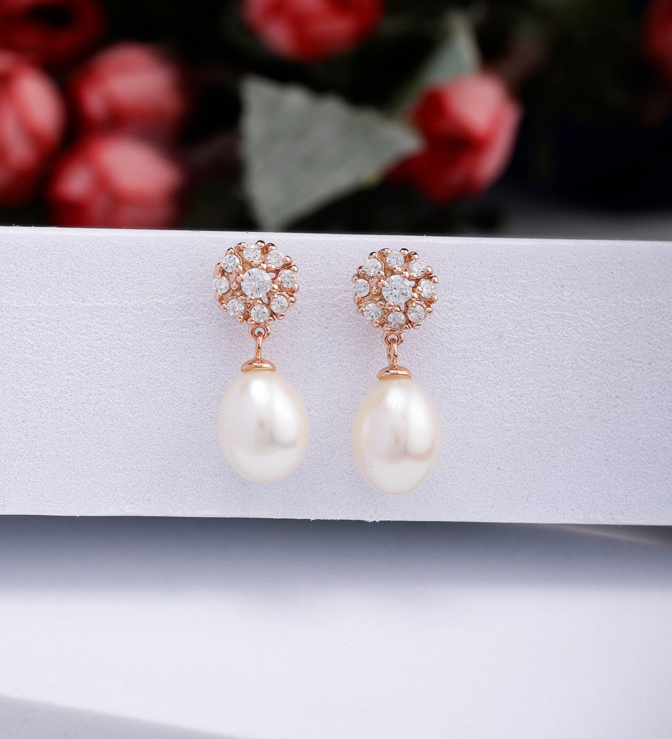 Buy Pearl Blush Drop Rose Gold Plated Sterling Silver Earrings by Mannash™  Jewellery