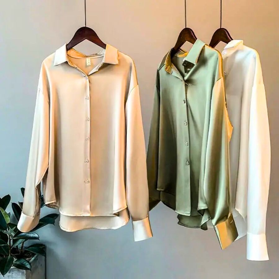 Chloe - Satin Long Sleeve Shirt - Glorino product image