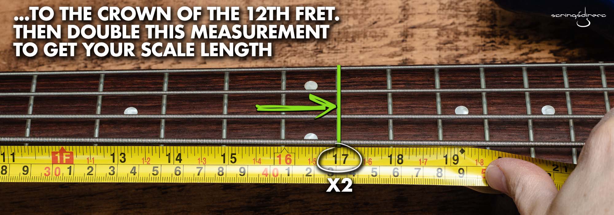 ... to the crown of the 12th fret. Then double this measurement to get your scale length