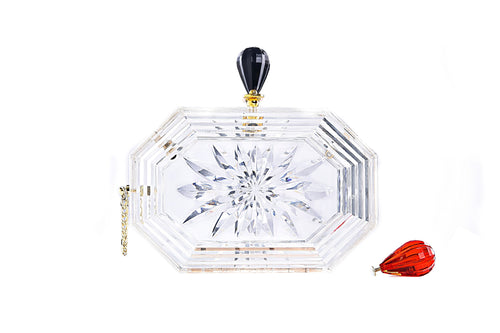 Perfume Bottle Clear Flower Cut Acrylic Box Clutch-Clear