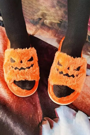 Halloween Pumpkin Lantern Soft Plush Comfortable  Slippers - Kocwholesale