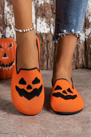 Halloween Pumpkin Face Slip On Flats - Kocwholesale