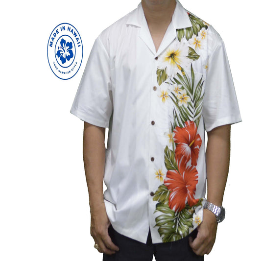 KY'S Wahiawa Tropical Navy Blue Cotton Men's Slim Fit Hawaiian Shirt , M