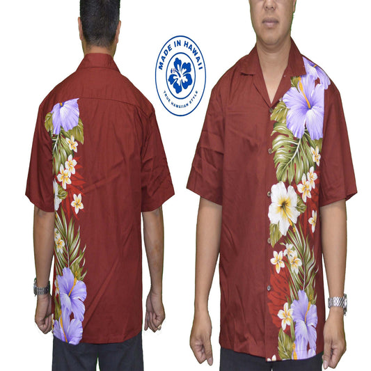 KY'S Wahiawa Tropical Navy Blue Cotton Men's Slim Fit Hawaiian Shirt , M