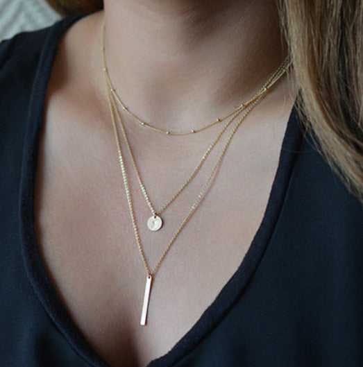 Gold Layered Chain Necklace with Bar & Coin