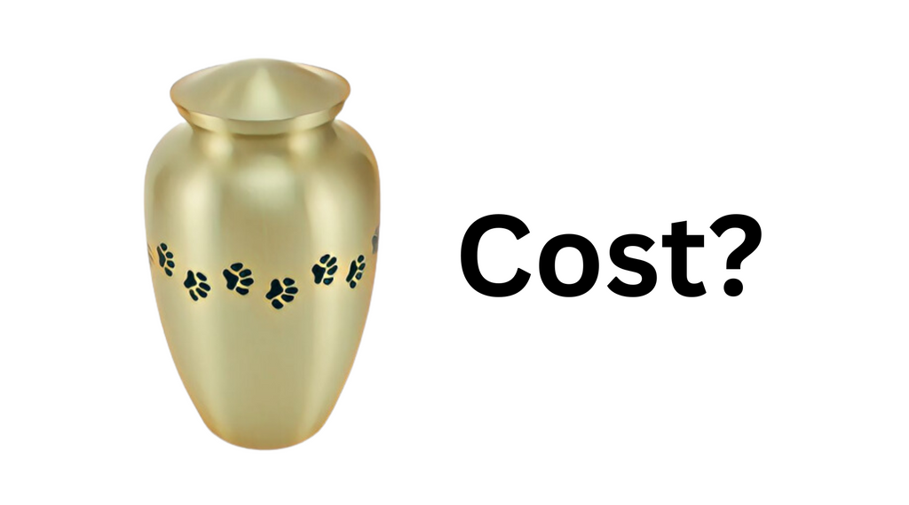 Gold urn with pawprints next to word "cost?"