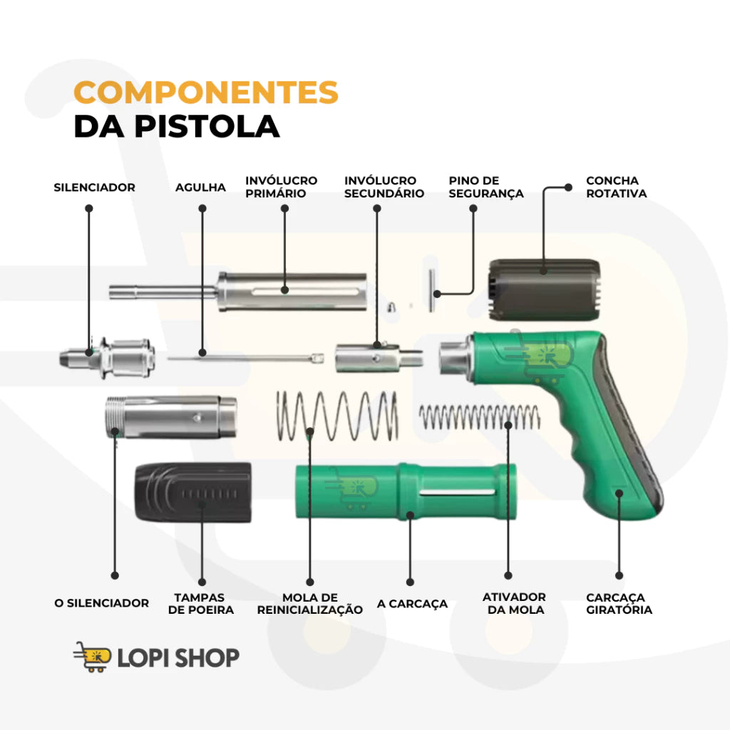 Pistola De Fixação Finca Pinos + Brinde 300 Pinos para Drywall Gesso Concreto Madeira 8