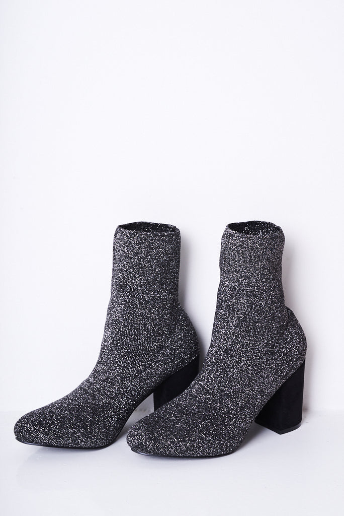 Black Glitter Stretch Sock Boots 