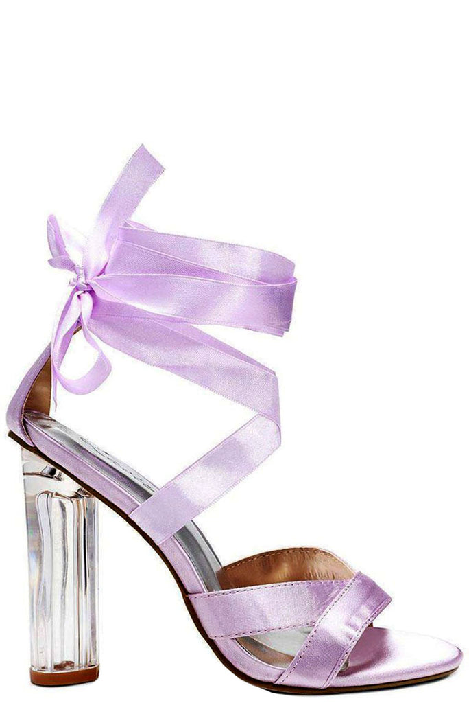 Lilac Satin Lace Up Perspex Heels 