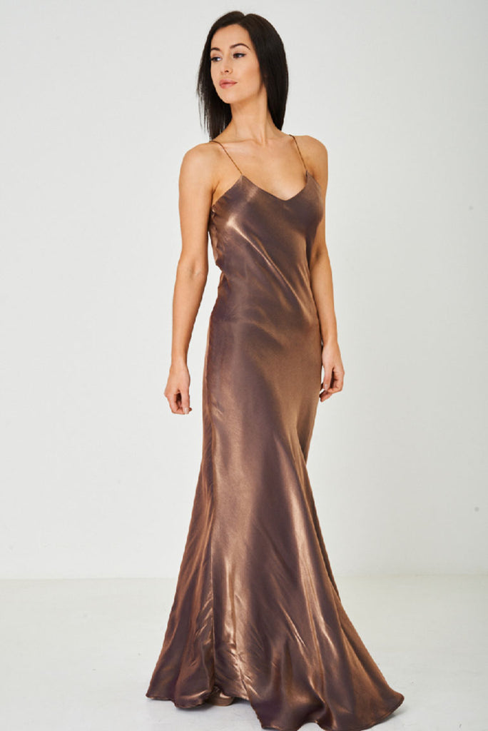 satin fishtail maxi dress