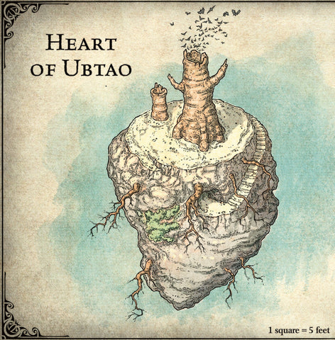 Le coeur d'Ubtao, rocher volant au dessus des jungles de Chult dans les royaumes oubliés.