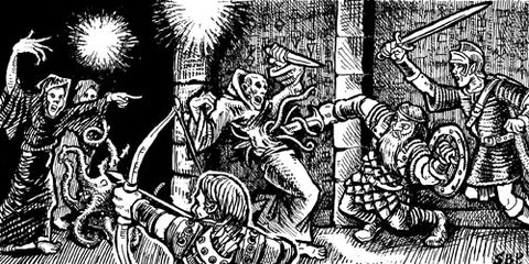 Illustration old school pour dungeon crawl classic, des aventures perdus dans un donjon