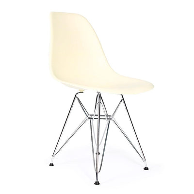 Reproduction Eiffel DSR, chaise à dîner, en polypropylène, bois et métal,  crème, métal chrome