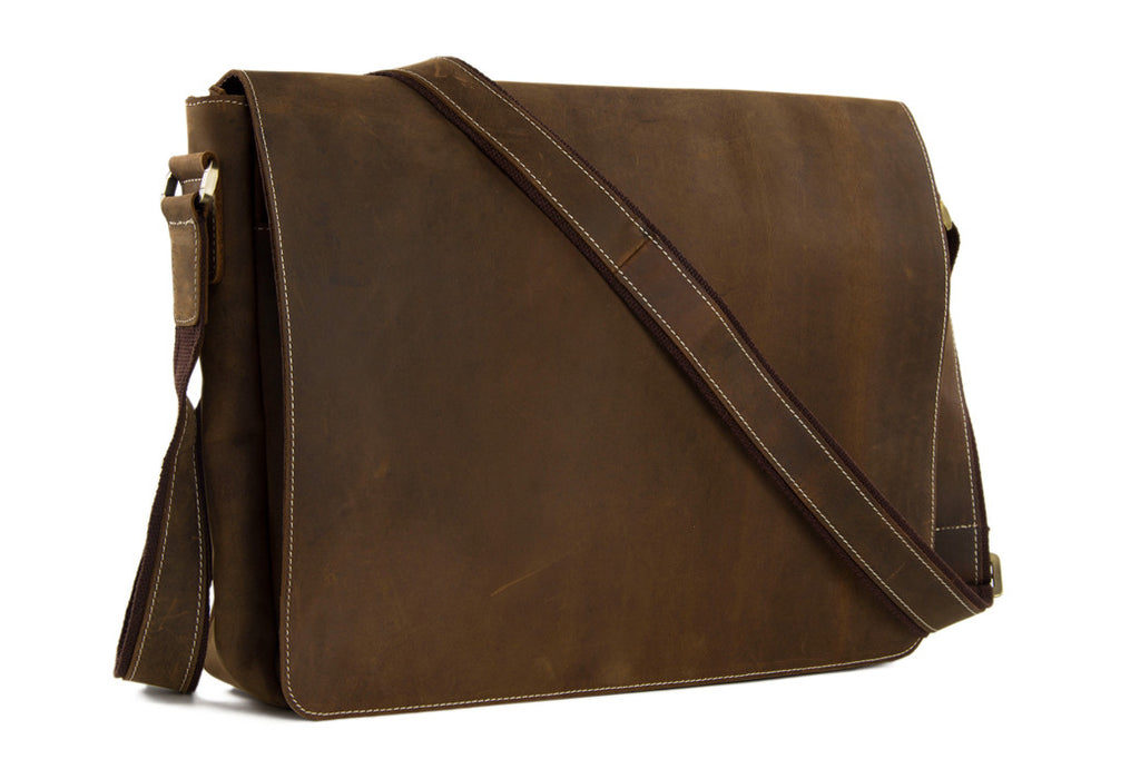 London Vintage Genuine Leather Messenger Bag - Darkwood