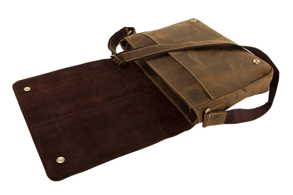 London Vintage Genuine Leather Messenger Bag - Darkwood