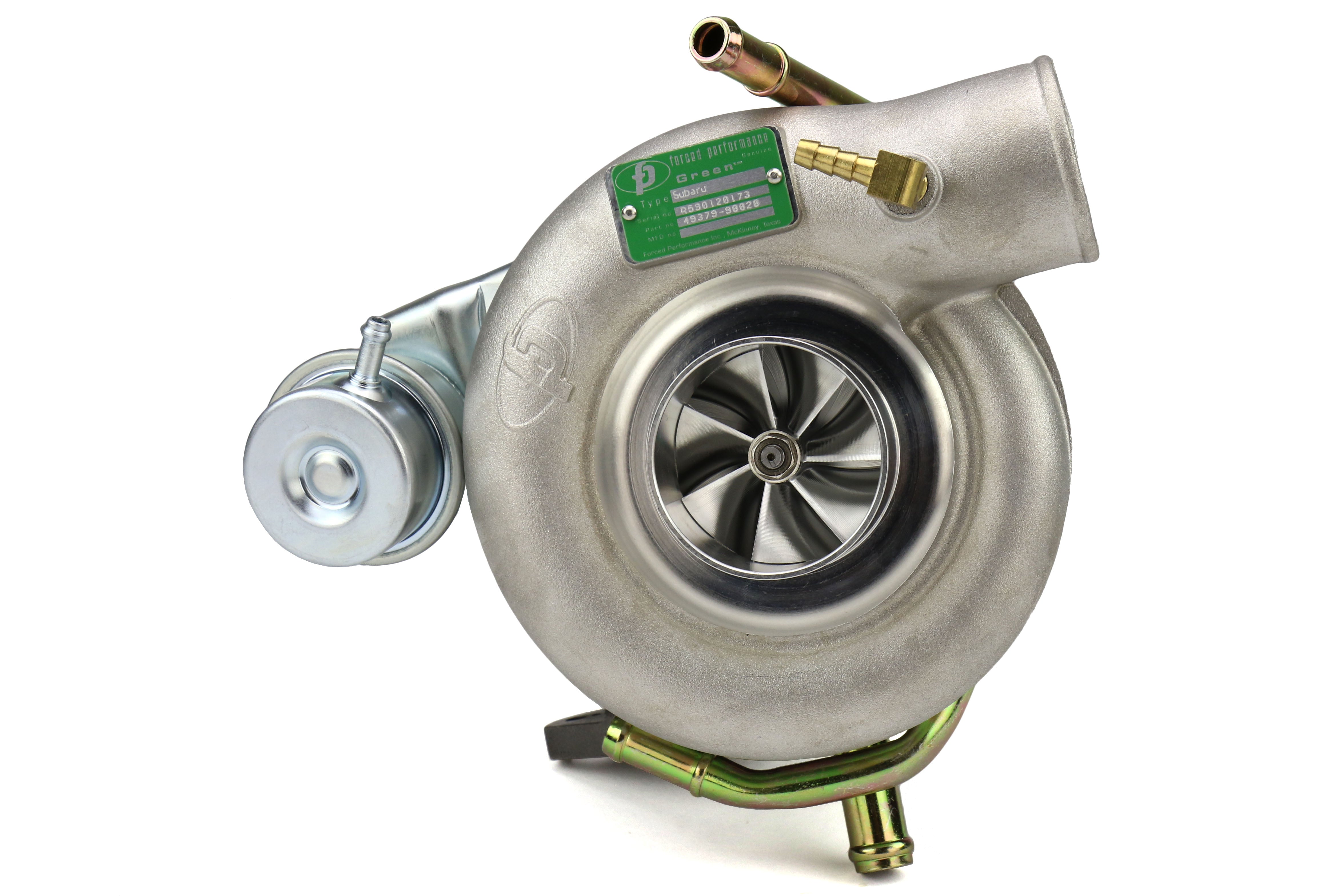 Forced Performance FP GREEN Turbocharger Subaru STI 60mm 8cm IWG w/ Oil  Feed Line - 2002-2007 Subaru WRX / 2004-2021 Subaru STI