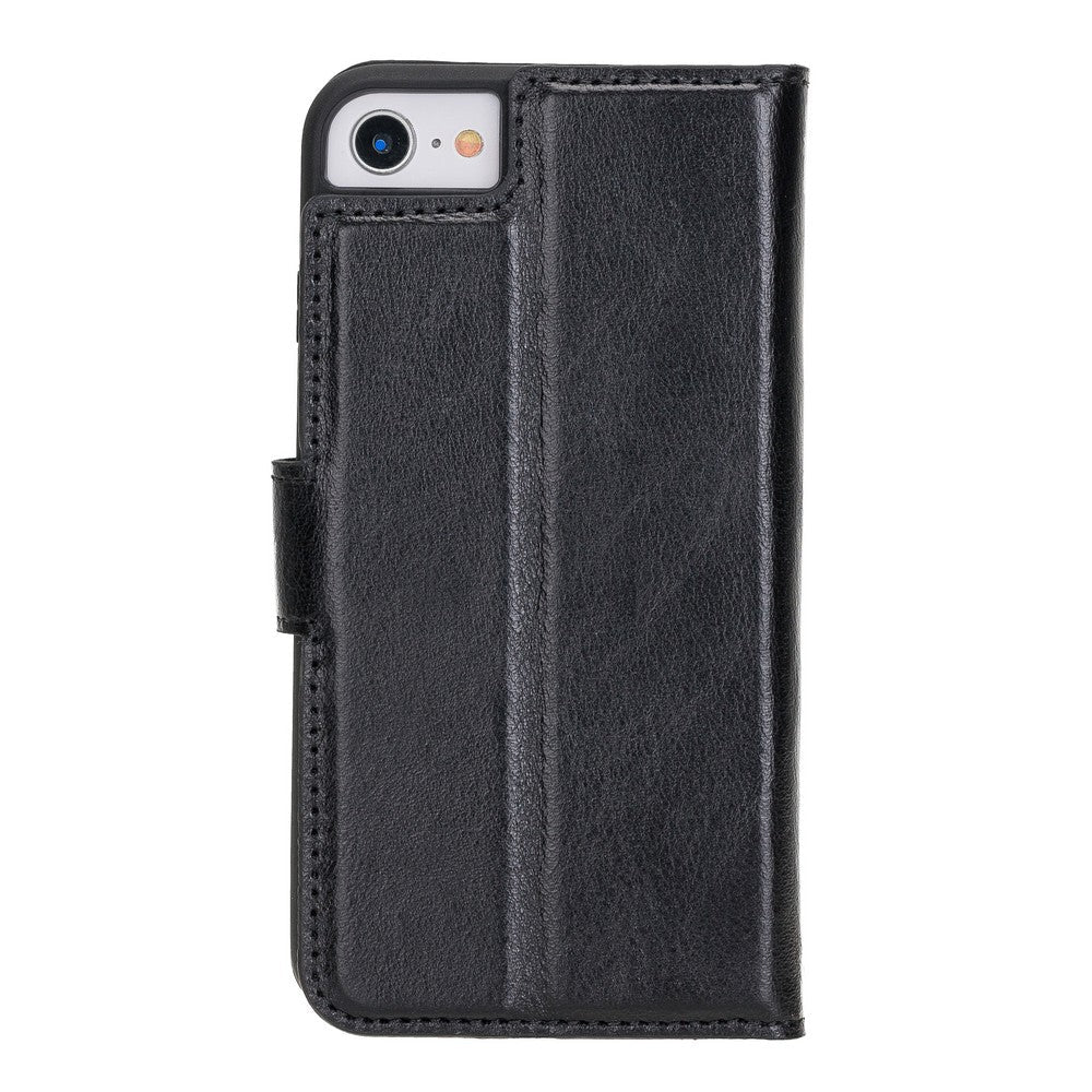 Apple iPhone 7-8-SE Compatible Leather Wallet Case RST1 Black