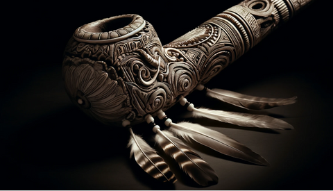 Artistic Interpretation of a Peace Pipe: This image captures the intricacy and spiritual significance of the peace pipe, a symbol of peace and unity among communities