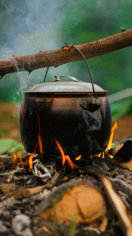A cauldron on a fire